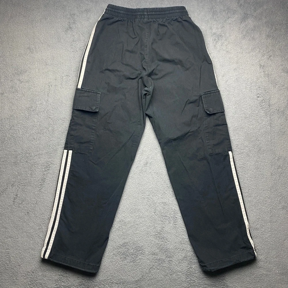 Adidas Originals Pants Mens Small Ripstop Cargo Black White 3 Stripe Trefoil